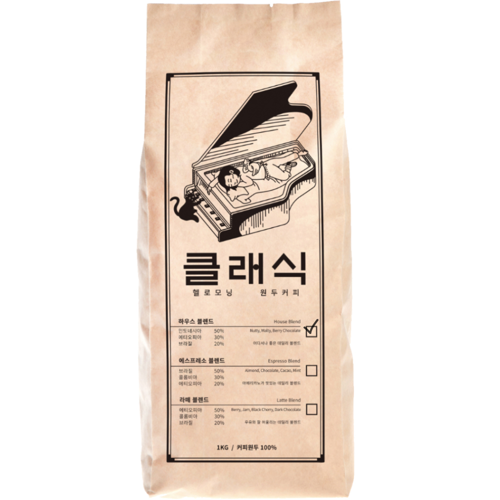 헬로모닝 클래식 하우스 블렌드 원두커피, 1kg, 1개, 홀빈(분쇄안함) 32,000원