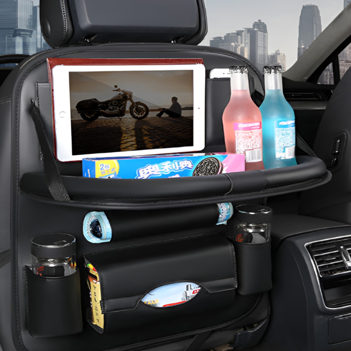 다온리빙 차량용 카시트 포켓 정리 수납테이블, 블랙, 1개, 현재가 15,100원