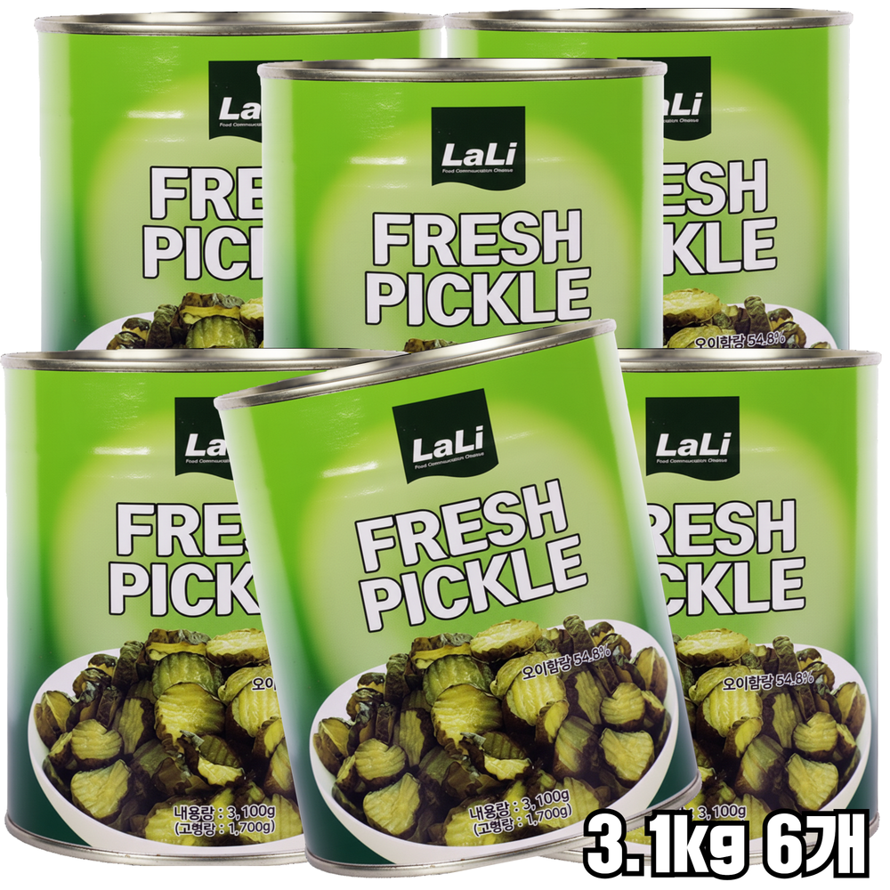 자연톡 대용량 업소용 오이피클 캔 통조림 물결 슬라이스 프레쉬 피클, 3100g, 6개 57,500원