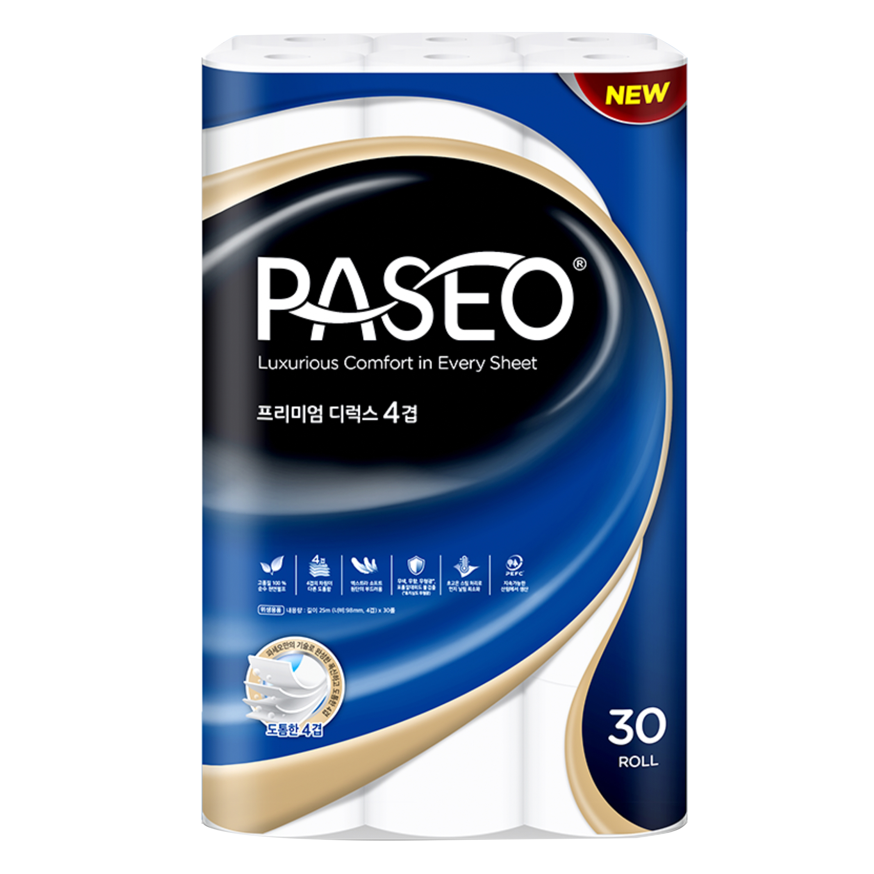 파세오 프리미엄 디럭스 천연펄프 4겹 고급롤화장지, 25m, 30롤, 1개 35,410원