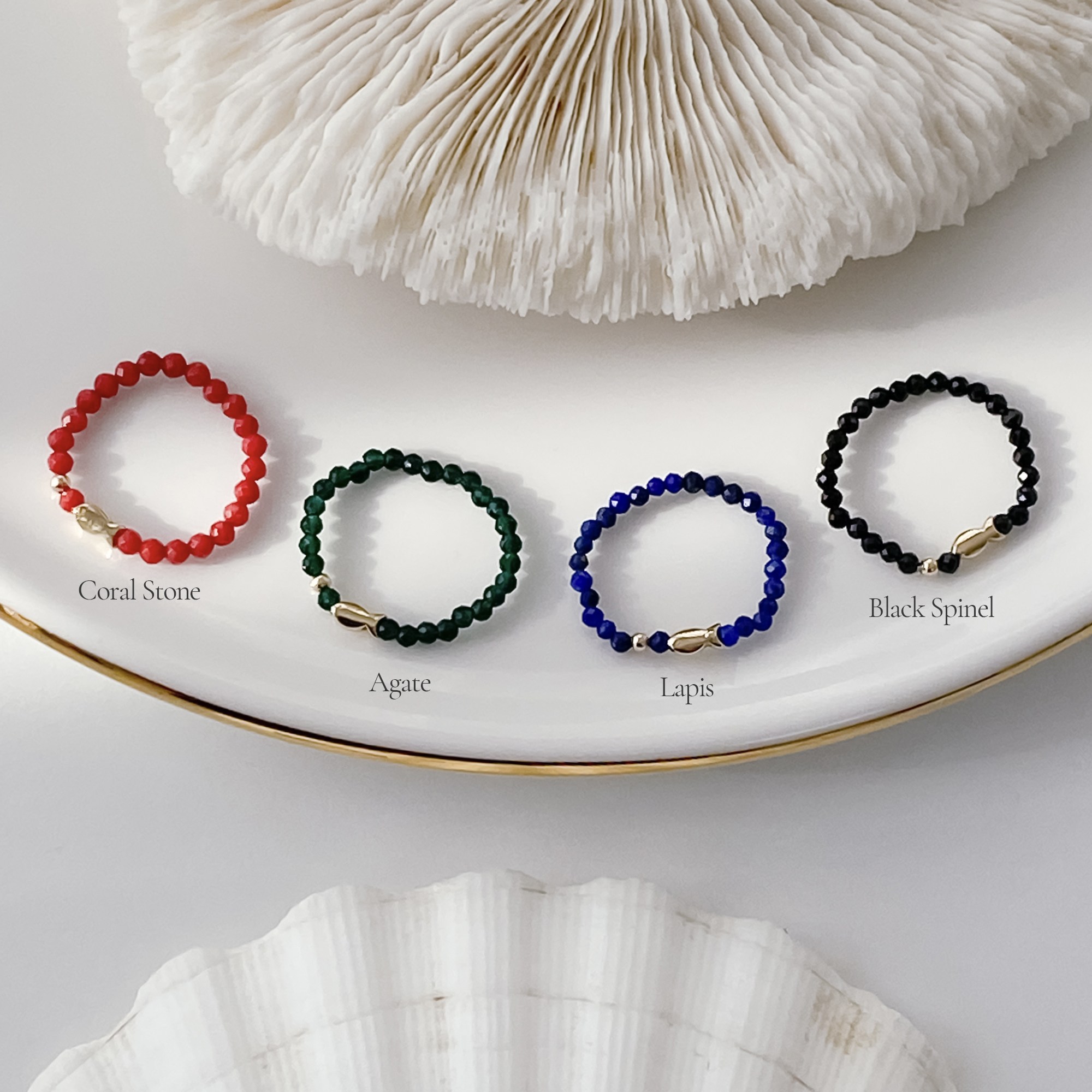 14K 행운 물고기 원석 비드 반지 애끼 산호석 마노 라피스라줄리 블랙스피넬 천연석 120,000원