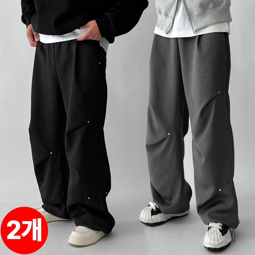 [1+1/가성비템] 두장묶음 파라슈트 리벳 밴딩 스트링 와이드 조거 벌룬핏 팬츠 39,530원