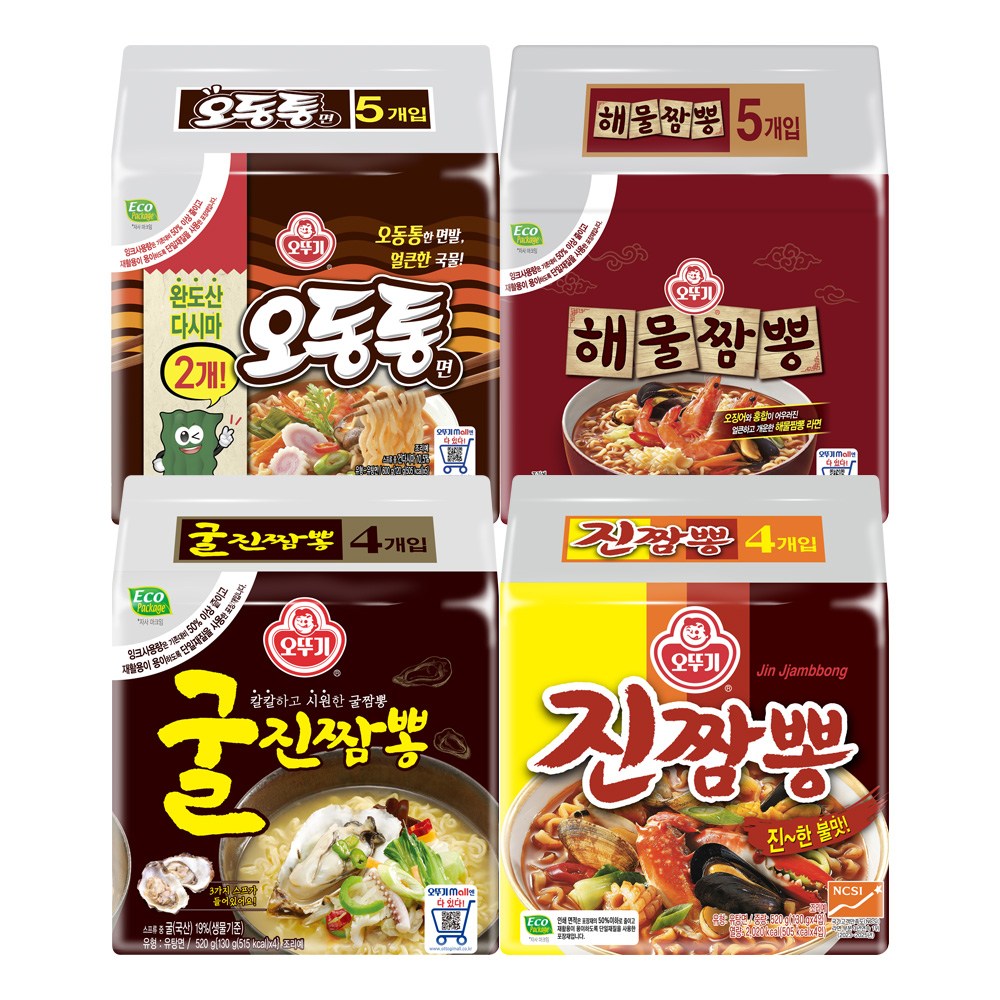 오뚜기 오동통면 다시마 5개+해물짬뽕 5개+진짬뽕 4개+굴진짬뽕 4개, 1세트 21,900원