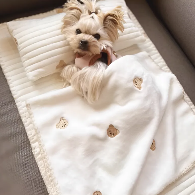 허그마이펫 강아지 이불세트 곰돌이 자수 애견이불 침구베개세트 32,970원