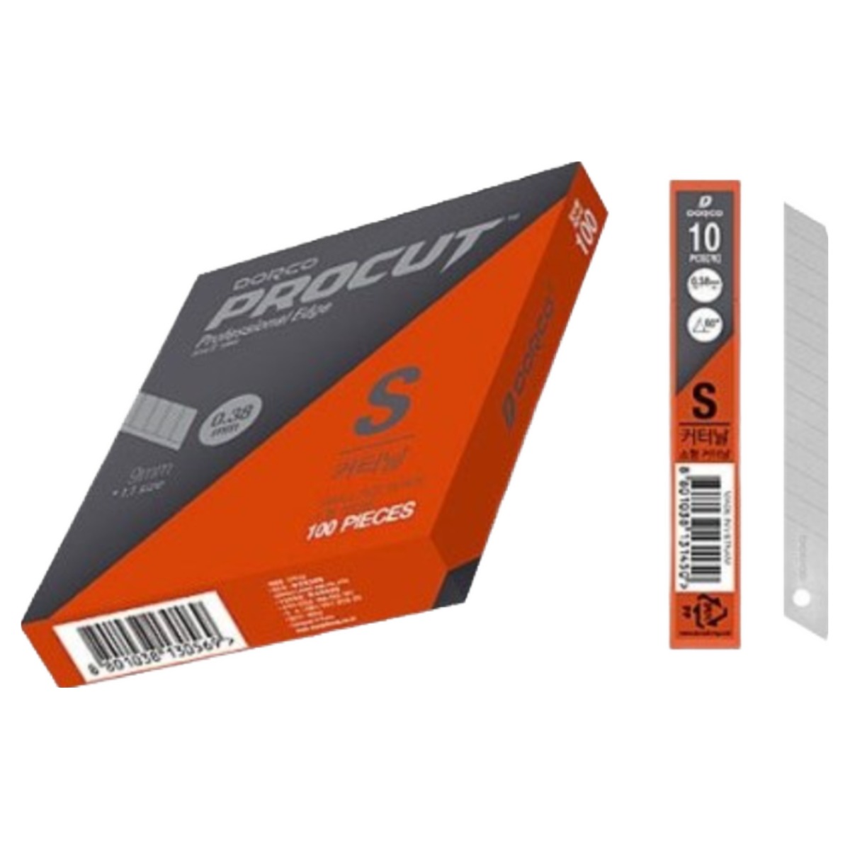 [도루코] 프로컷 S커터날 100입 1곽 (구 A날) 0.38mm 9mm 고품질 3단 연마의 예리하고 부드러운 절삭력!!!, 1개, 백색 7,000원
