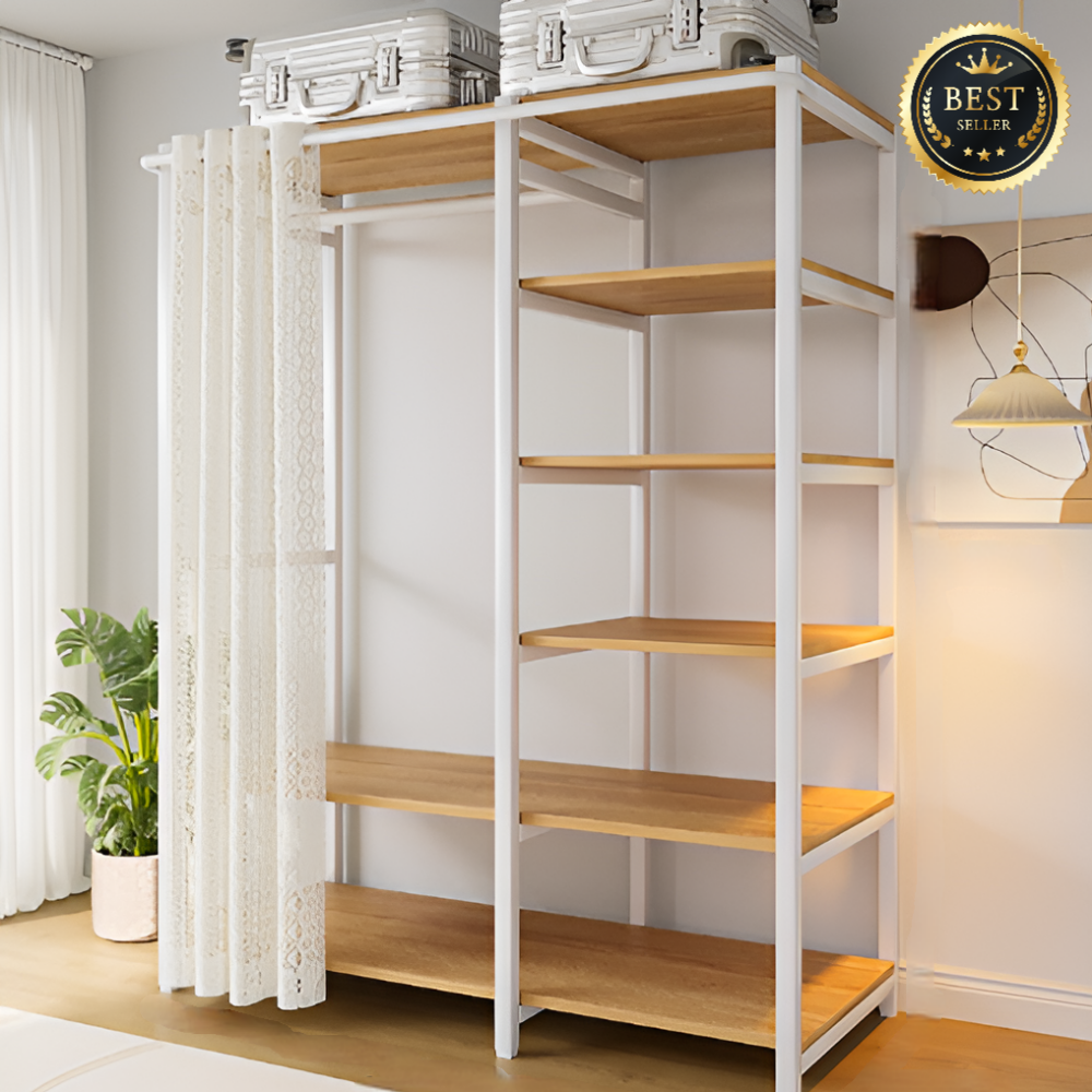 Vermia 프리미엄 시스템행거 드레스룸 헹거 철제 조립식 대형 커텐 튼튼한 옷장 옷걸이 수납장, 화이트 217,120원