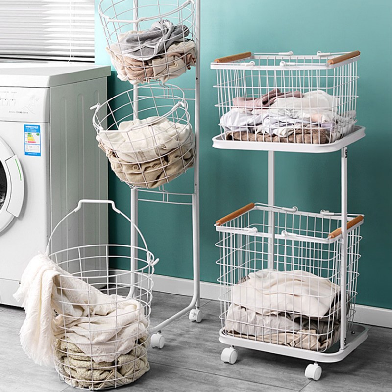 당일출고 [SMTONE] 대용량 이동식 빨래바구니 3단 철제 트롤리 세탁 수납 정리 바구니 핸들 빨래통 52,550원