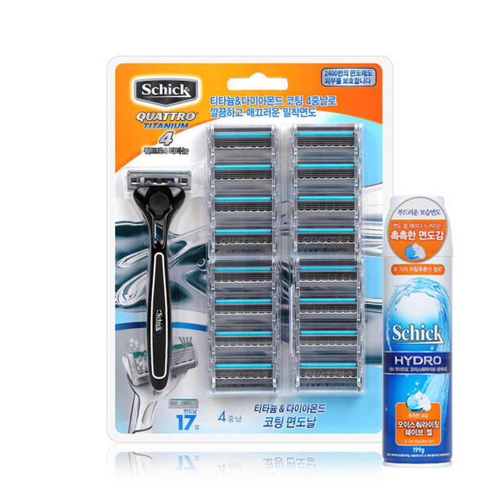 쉬크 쿼트로4 티타늄 날17입+면도기 )하이드로 모이스춰라이징 쉐이브젤 199g 57,120원