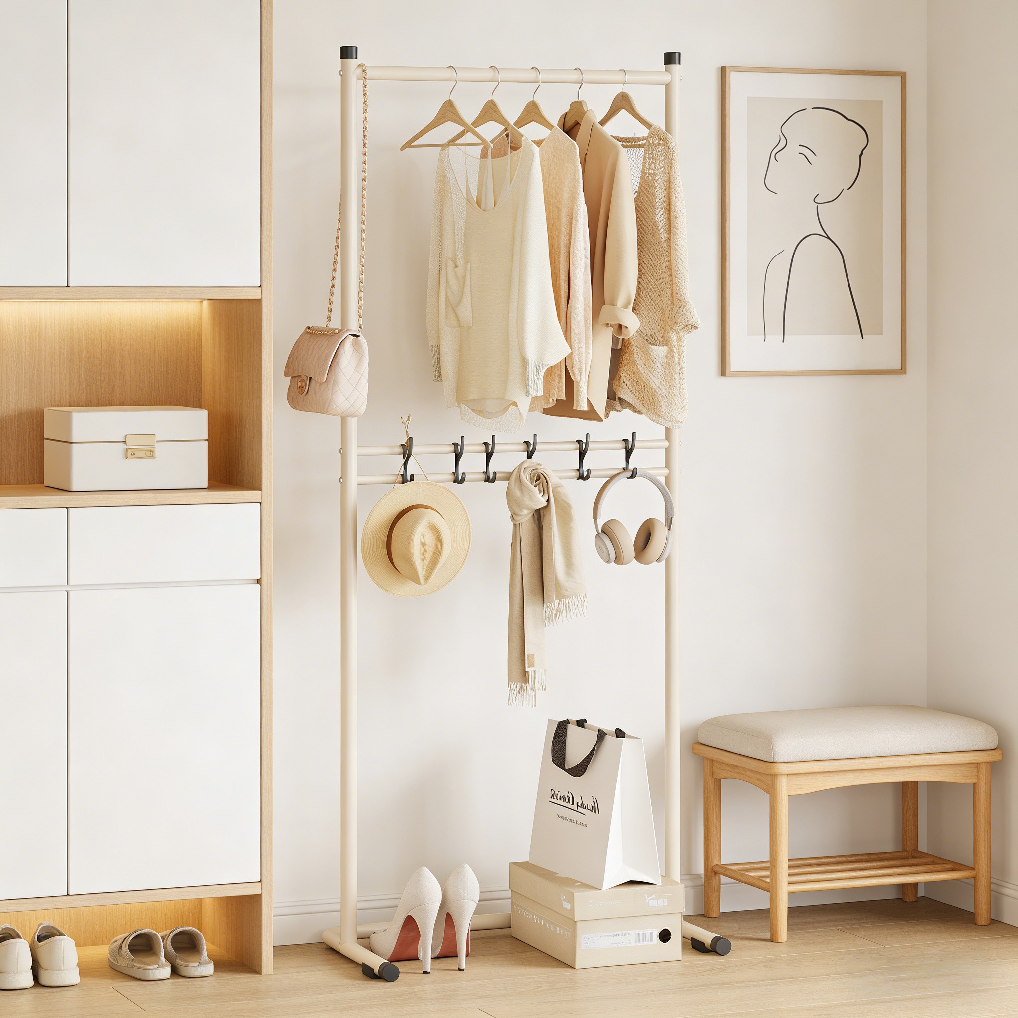 호밍사이 튼튼한 이동식 철제 2단 행거 스탠드 수납 옷걸이 행거 14,990원