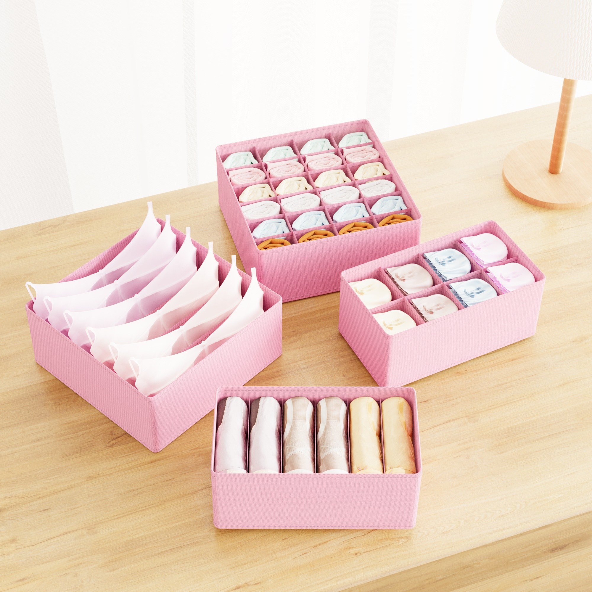 프리미엄 패브릭 접이식 양말 속옷정리함 4종, 1세트, 핑크 6,970원