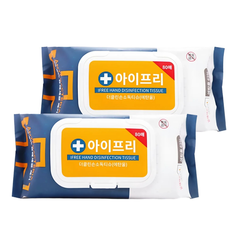 아이프리 더클린 손소독티슈 캡형 80매입 x 2팩 에탄올 소독용 물티슈 9,000원