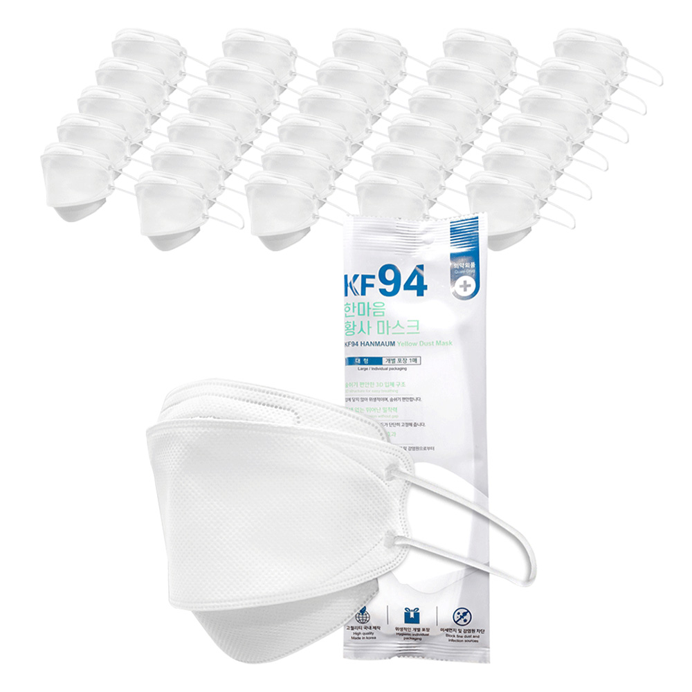 한스웰 한마음 황사 마스크 대형 성인용 KF94, 1개입, 100개, 화이트 18,000원