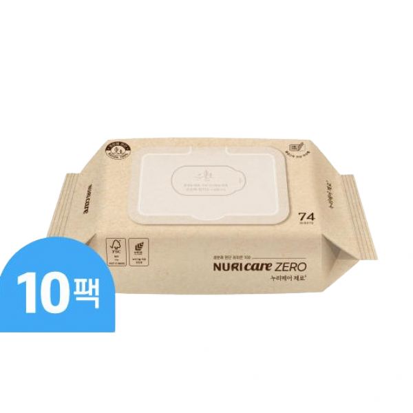 누리케어 제로 자연원단 생분해 물티슈, 74매, 10팩 28,200원