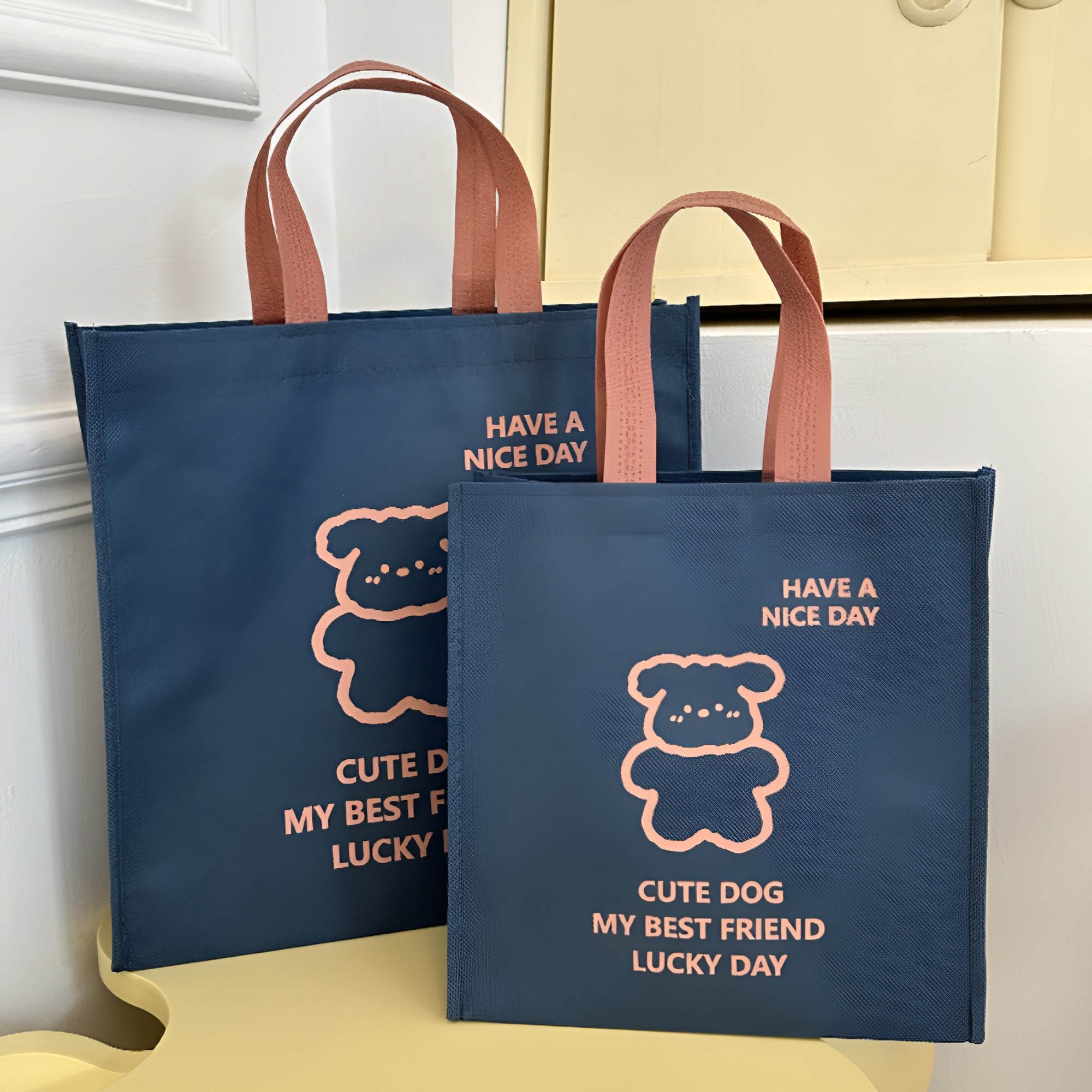 리유저블 방수 부직포 쇼핑백 귀여운 동물 손잡이 선물봉투, 10개, 인디고블루24*25*10CM 10,500원