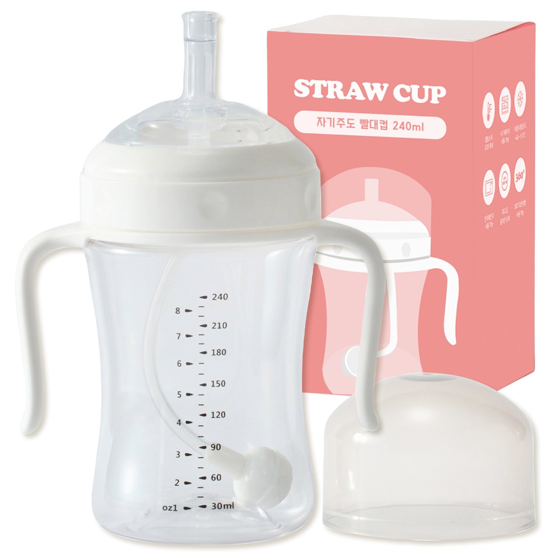 키도러블 유아용 흘림방지 자기주도 빨대컵, 화이트, 1개, 240ml 23,900원