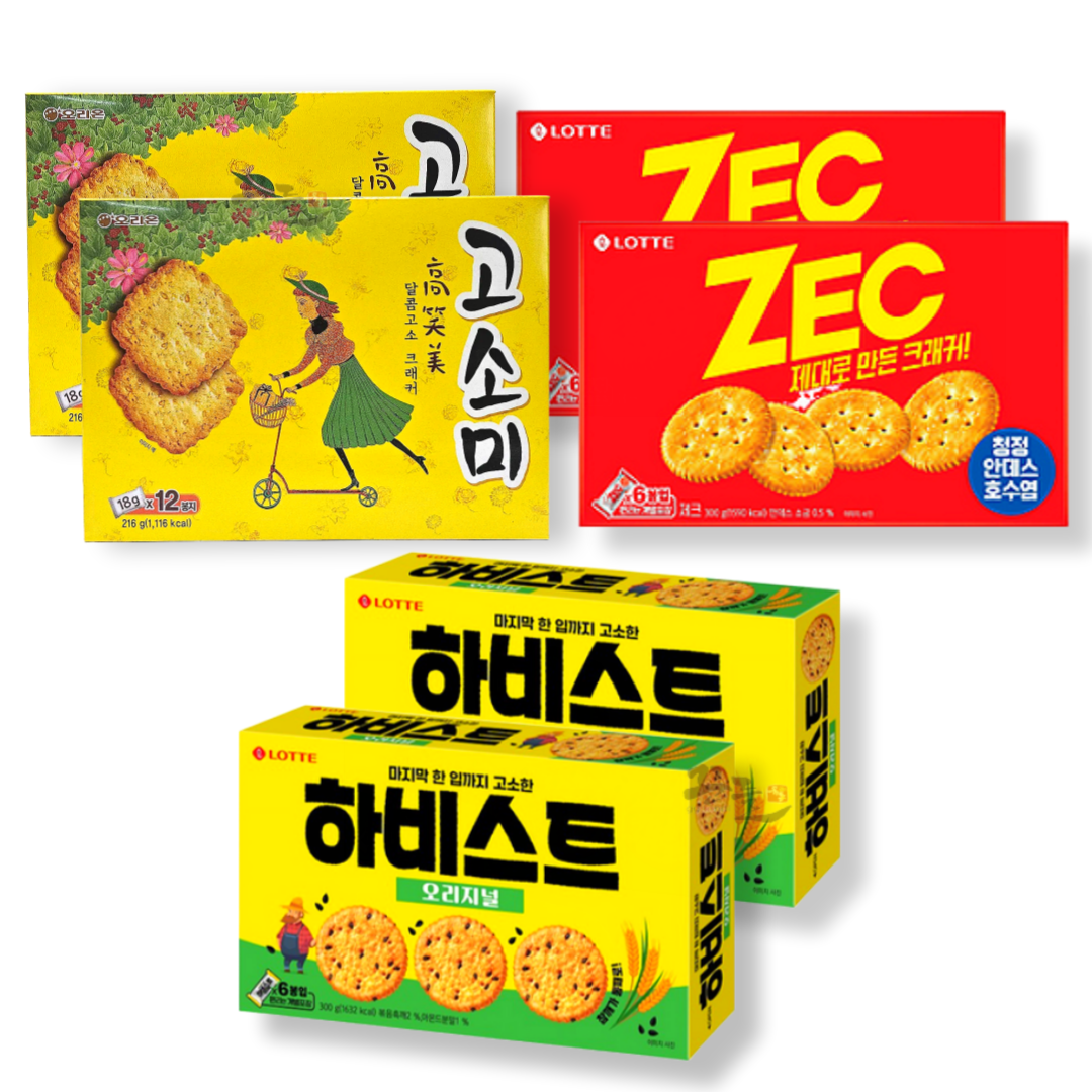<꾼들>오리온 고소미 216g 2 + 하비스트 오리지널, 300g 2 + 롯데 제크 오리지날, 300g, 2 과자세트 인기과자 1 세트 + 보리건빵 1, 1개 25,000원