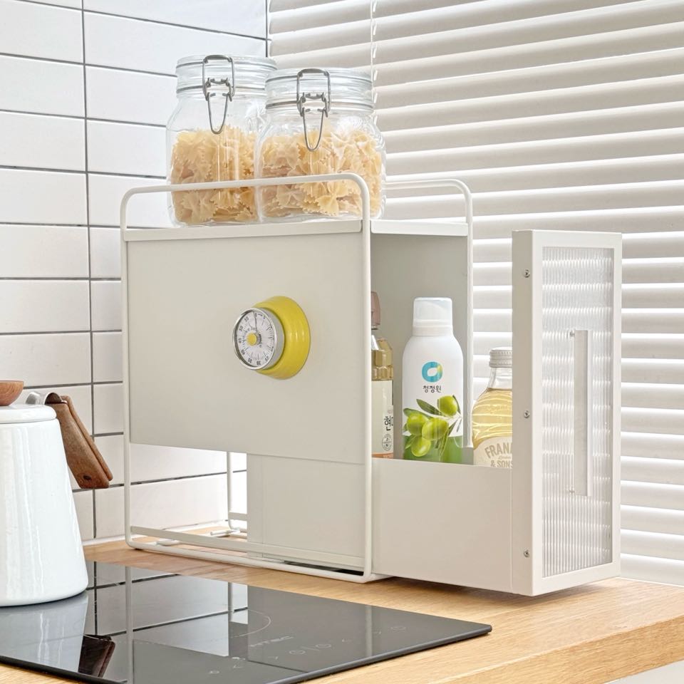 한스메종 세로형 철제 슬라이딩 수납장 양념통 홈카페 영양제 틈새 정리함 34,800원