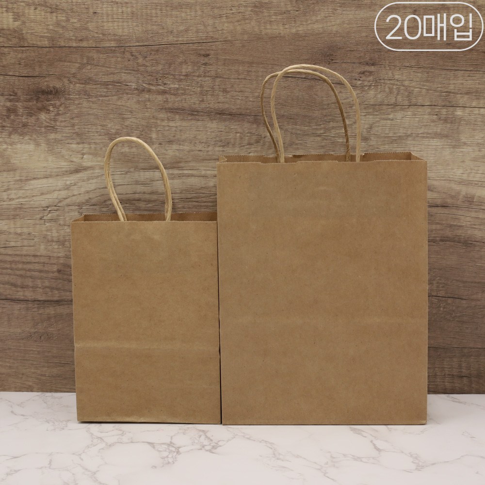 세모쇼핑백 선물용 종이가방 튼튼한 줄끈 종이쇼핑백 선물포장 종이백 답례품용 무지쇼핑백, @20매입@, 크라프트 7,900원