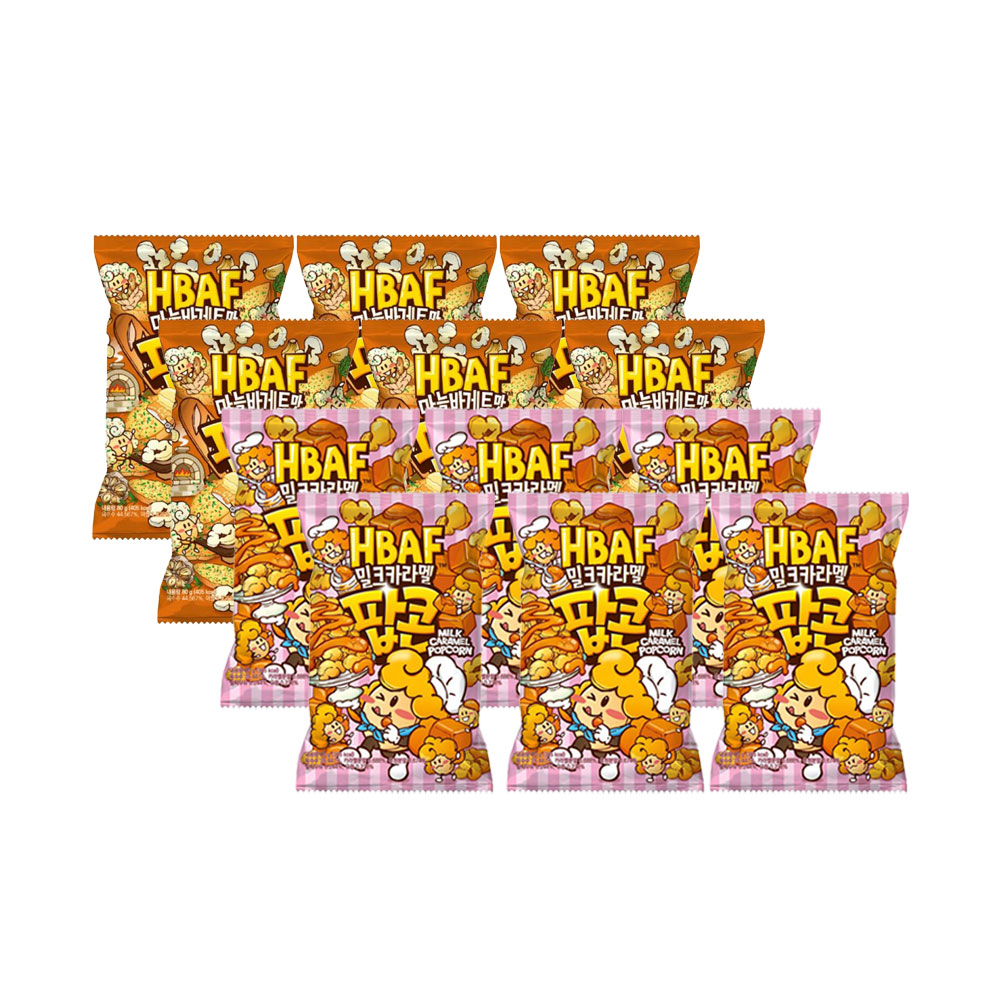 HABF 바프 밀크카라멜+마늘바게트 팝콘 2종 총 12개 스낵 간식, 12개 14,500원