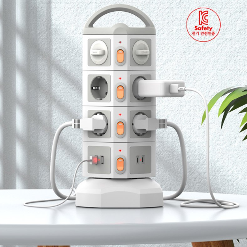 안전 멀티탭 4000W 14구 USB C타입 멀티콘센트 2M 타워형 14구 화재방지 안전커버 포함 111,440원
