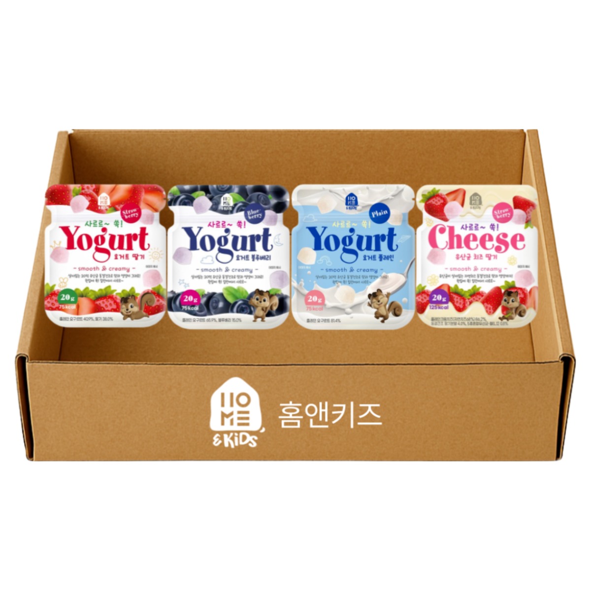 [홈앤키즈] 사르르쏙 요거트 4종 혼합, 1세트, 80g, 딸기+블루베리+플레인+치즈딸기 16,490원