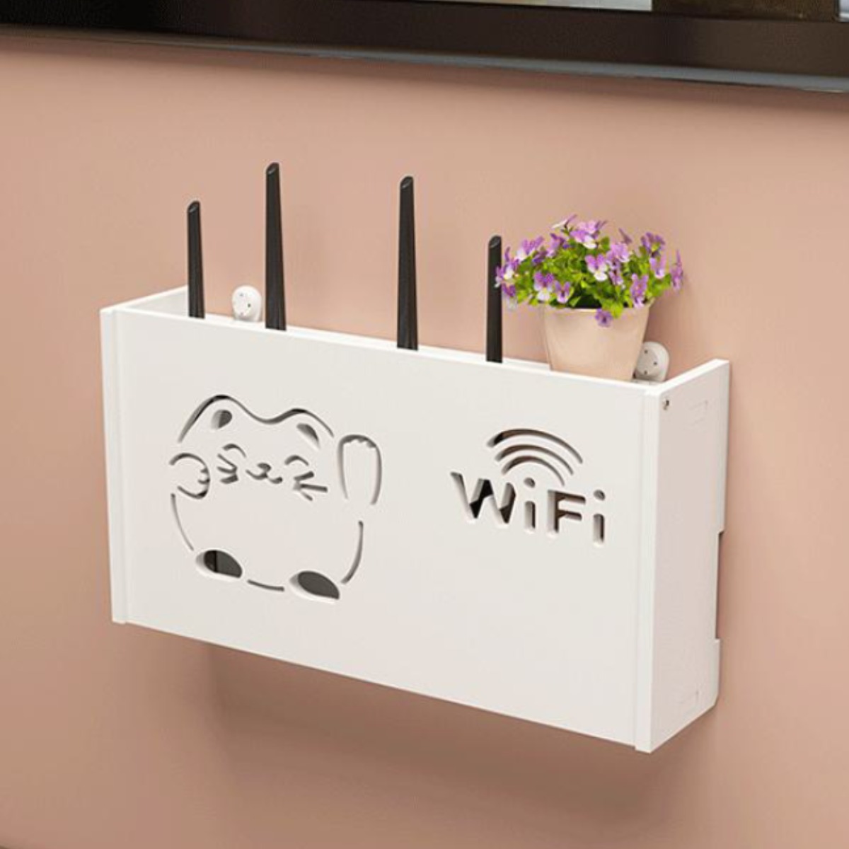 공유기 수납함 펀칭 프리 가정용 TV 셋톱박스 선반 벽걸이 와이파이 수납 가림대, 1개, 고양이 라지 사이즈 17,800원