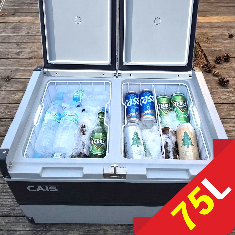 [사은품] 카이스 차량용 냉장고 냉동고 차박 캠핑 낚시 냉장냉동고 대용량 75L 55L 35L 듀얼 투도어 블루투스 DC AC 12V 24V 220V 배터리옵션 당일출고, 라이트그레이+블랙, CFCS-75, 75리터 투도어 850,000원
