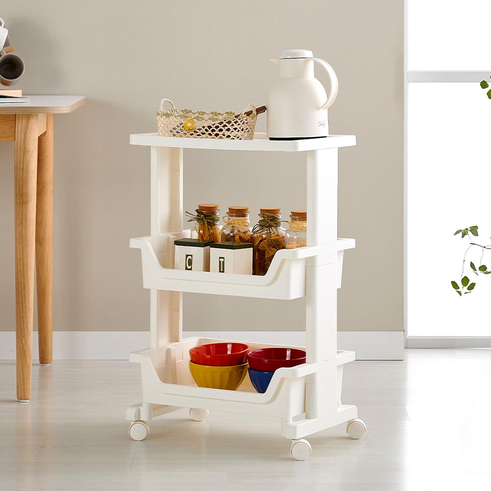모던하우스 깊은 바스켓 구조로 수납력을 높인 수납 선반 트롤리, 3단, 화이트 25,900원