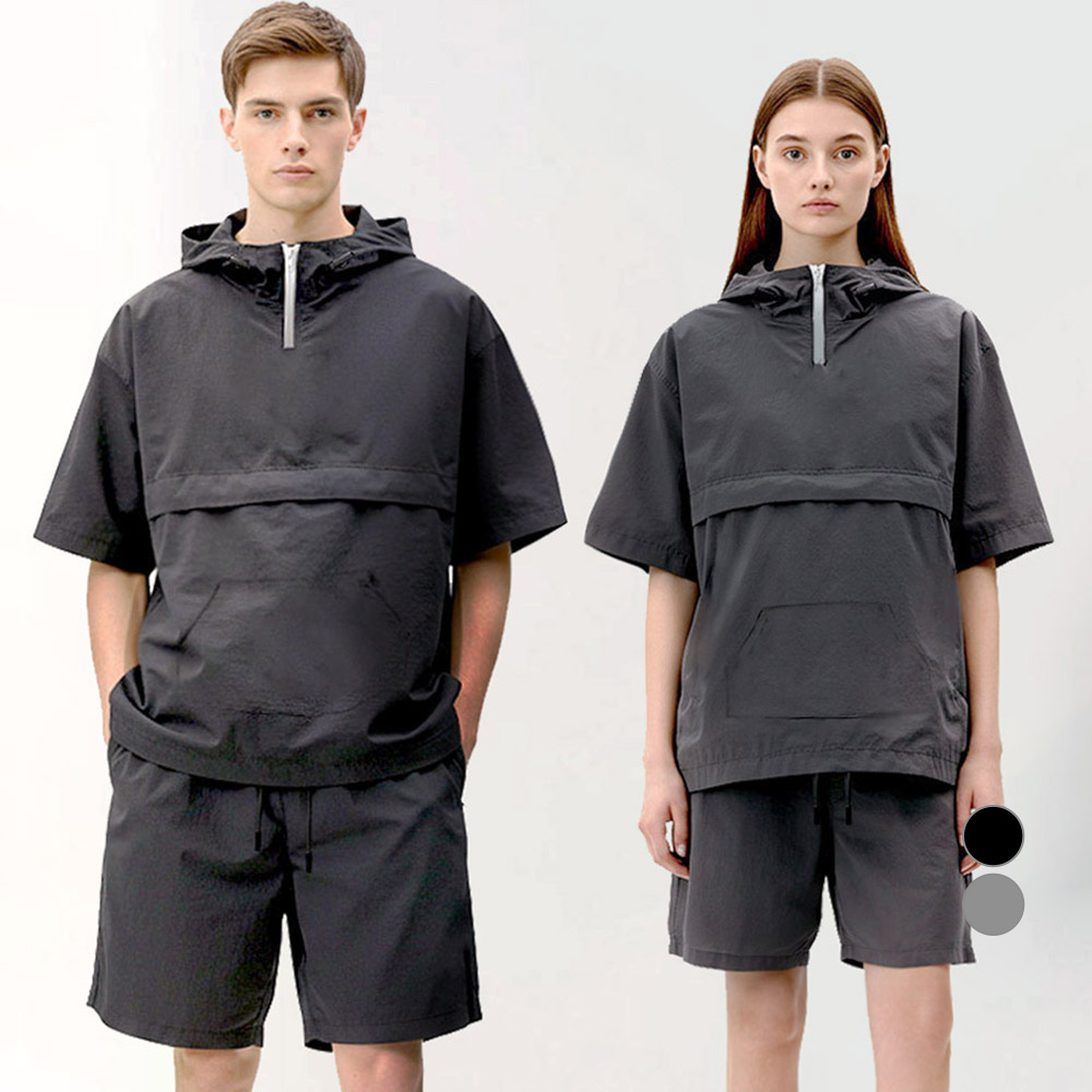 엠씨티 남녀공용 바스락 아노락 반팔후드 바람막이 + 나일론 반바지 세트 35,900원