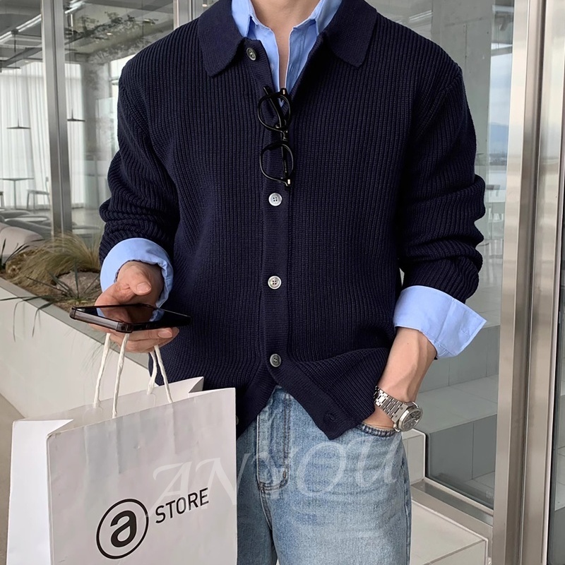 ANYOU 남성용 니트 긴팔 루즈핏 칼라 가디건 패션 코트 46,800원