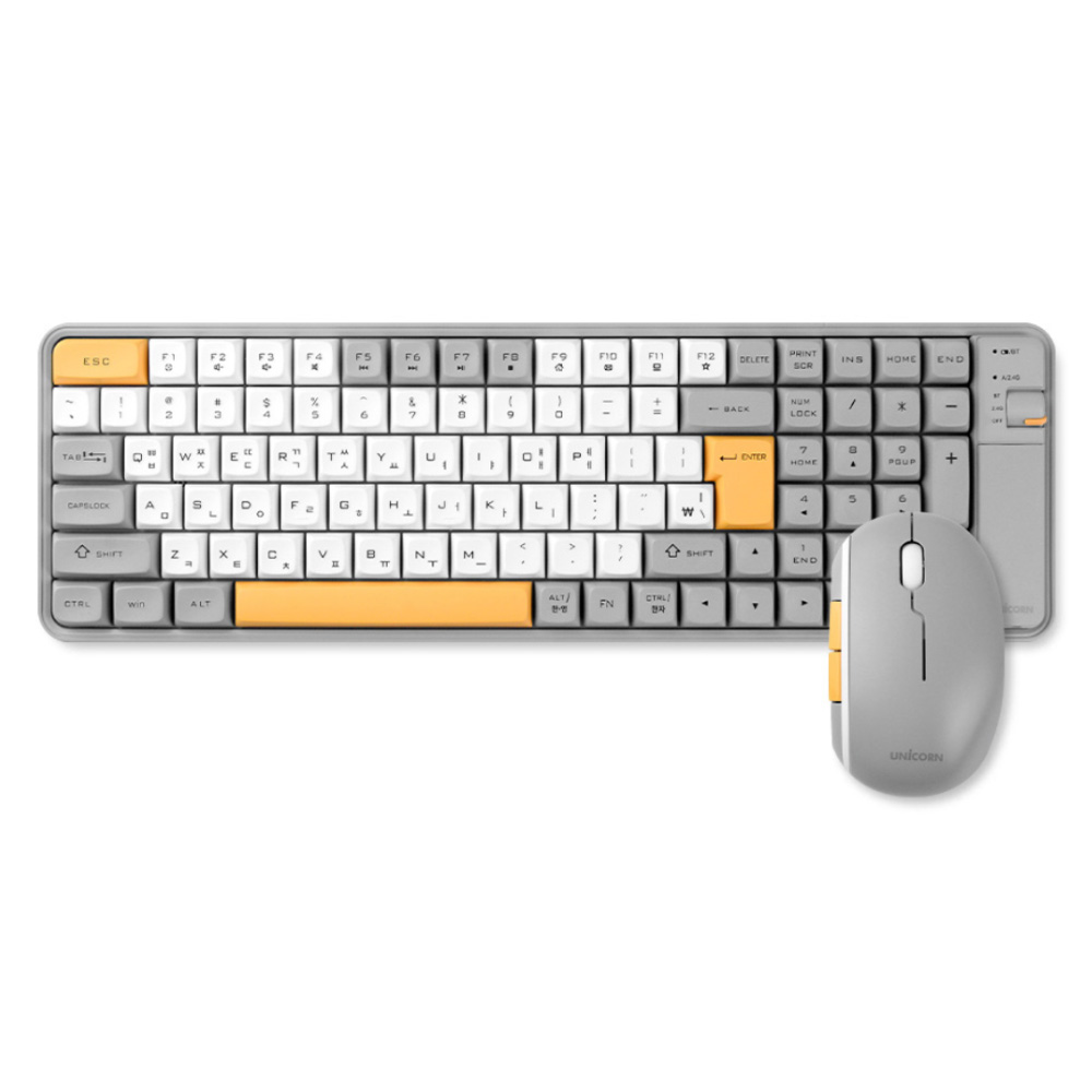 유니콘 듀얼 무선 블루투스 충전식 2.4G BT겸용 키보드 + 마우스 세트 29,800원