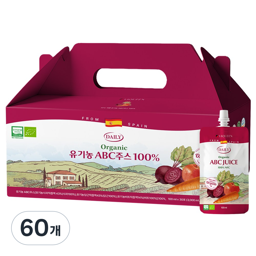 바이퀸 유기농 ABC주스 100% NFC착즙주스, 60개, 100ml 41,900원