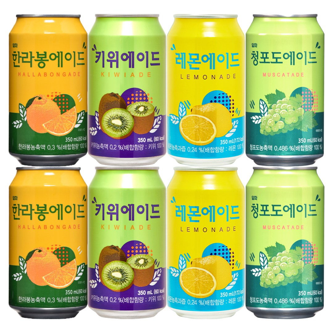일화 뚱캔 에이드 음료 4종 각 2개씩(한라봉+키위+레몬+청포도) 8,990원