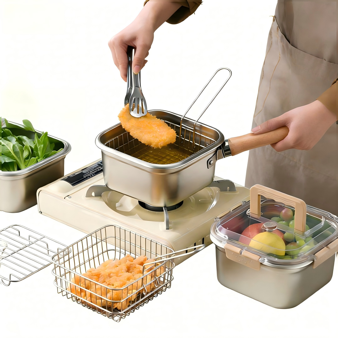 Shipshape 다용도 스텐 튀김 냄비 캠핑 튀김냄비 스텐 밀폐용기 방향용기 다용도 냄비 스텐  편수 냄비  튀김 바구니와 집게 포함 17,500원