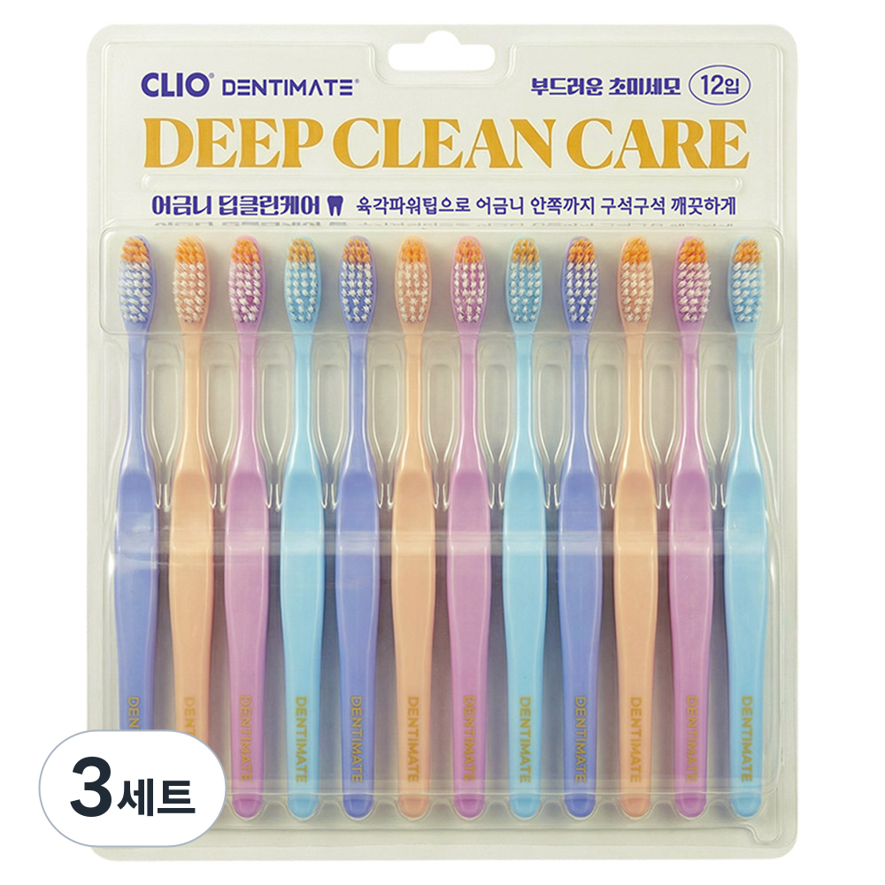 크리오 덴티메이트 딥클린케어 육각 파워팁 어금니 초미세모 칫솔 4종 x 3p 세트, 3세트 14,700원