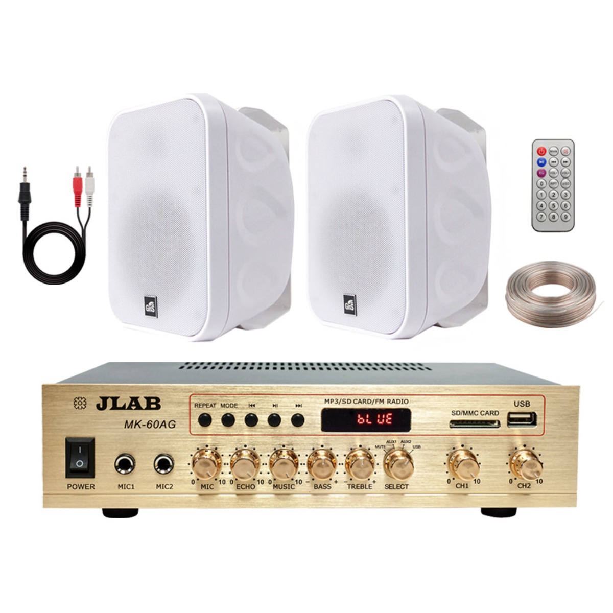 2채널 블루투스 앰프 MK-60AG 매장 카페 업소용 5.25인치 방수 방진 패션 스피커 세트 화이트 170,000원