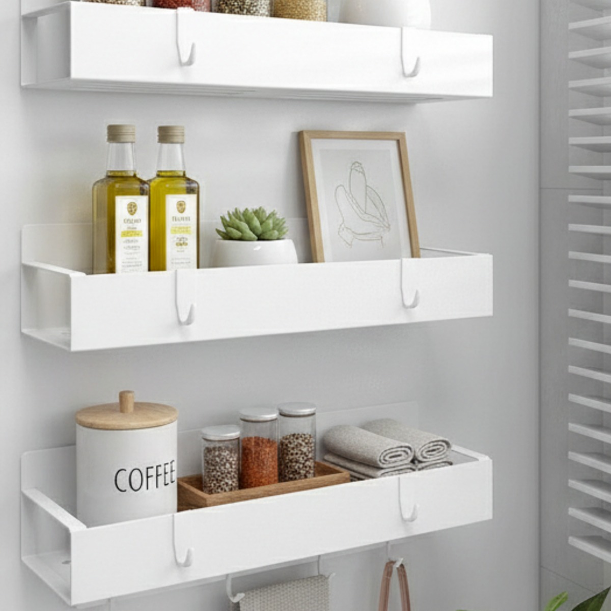 진마켓 초강력 대형 자석 선반 후크포함 2개 욕실/주방/사무실/세탁실 정리, 1세트, 화이트 17,600원