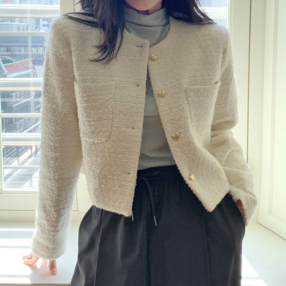 여성 하트단추 트위드 크롭 자켓 1P 봄가을 숏자켓ehaoao54!# 129,620원