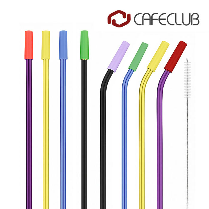 스테인레스 컬러 빨대 일자형 빨대 4p + 커브형 일자형 빨대 4p (4가지색상) + 세척솔 1pcs, 1세트, 8개입 9,500원