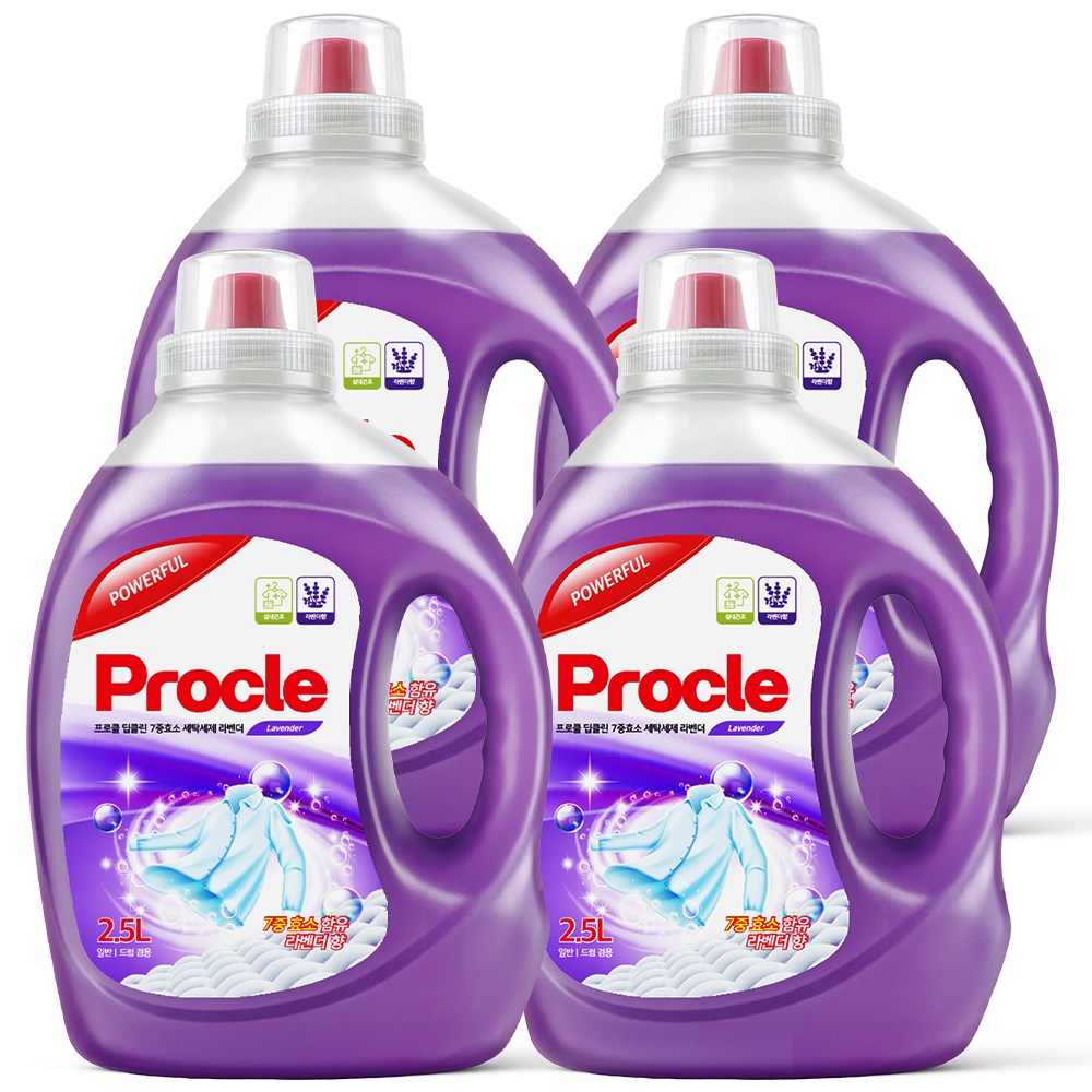 3+1 프로클 딥클린 7중 효소 세탁세제 2.5L 라벤더향 실내건조 고농축 액체 일반 드럼 겸용 일반용 드럼용, 4개, 2.5L 19,900원