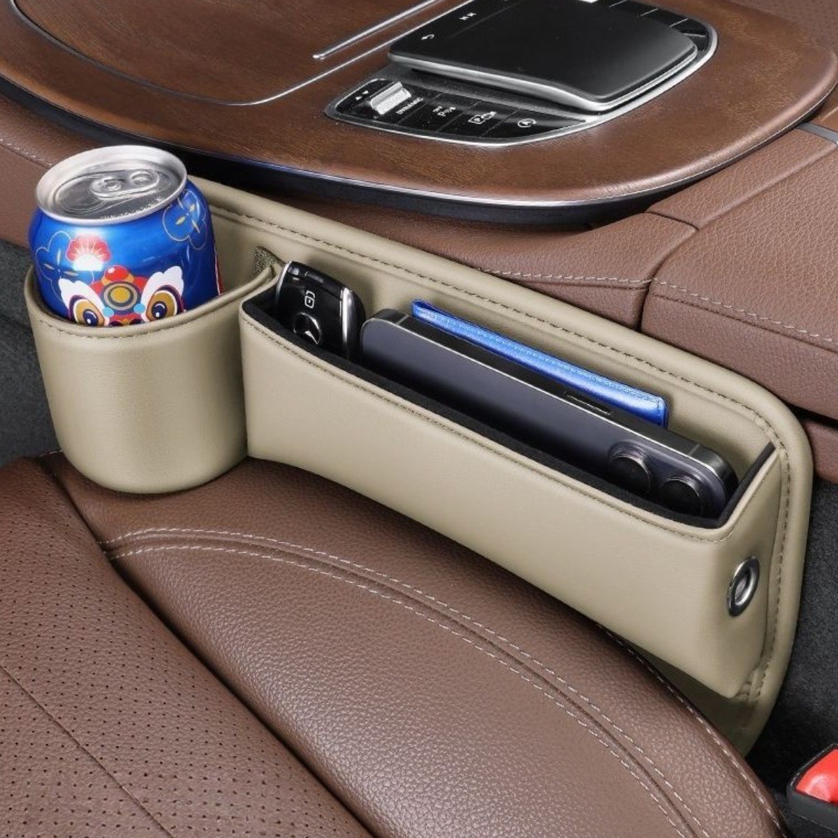 자동차 시트 틈새 수납 박스 차량용 사이드포켓 수납함 컵홀더형, 베이지 운전석, 1개 20,500원