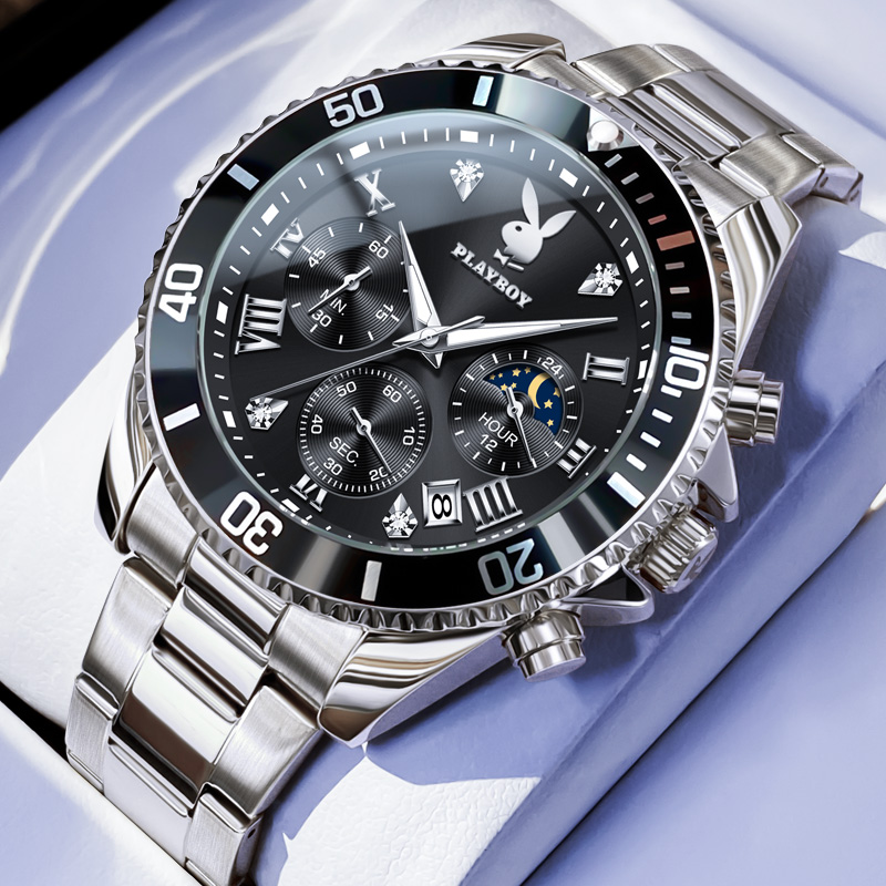 PLAYBOY 플레이보이 남성 크로노그래프 시계 명품디자인 방수 럭셔리 비즈니스 쿼츠워치 88,400원