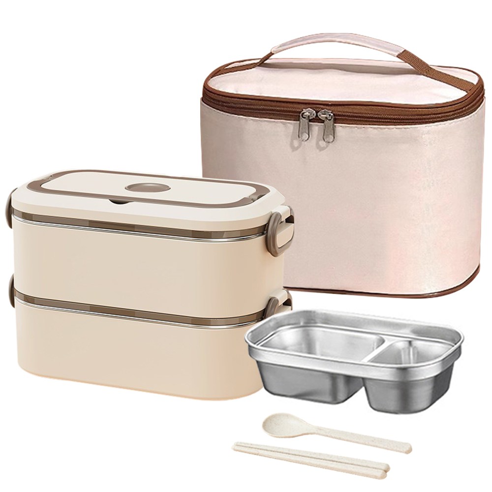 Frokom 한연솔 2단 3단 스텐 보온도시락통 전자레인지 적용 수저세트 휴대용보온백 포함 학생 직장인 런치박스 수능 보온도시락, 2단 베이지, 1개 21,090원