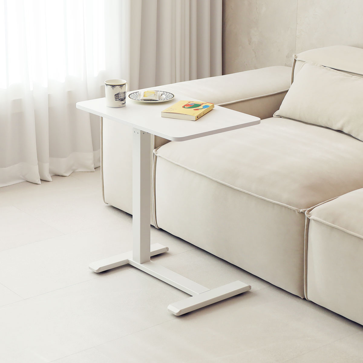 오텐션 H01 유압식 높이조절 쇼파 테이블 이동식 침대 사이드 접이식 협탁, 화이트 55,900원