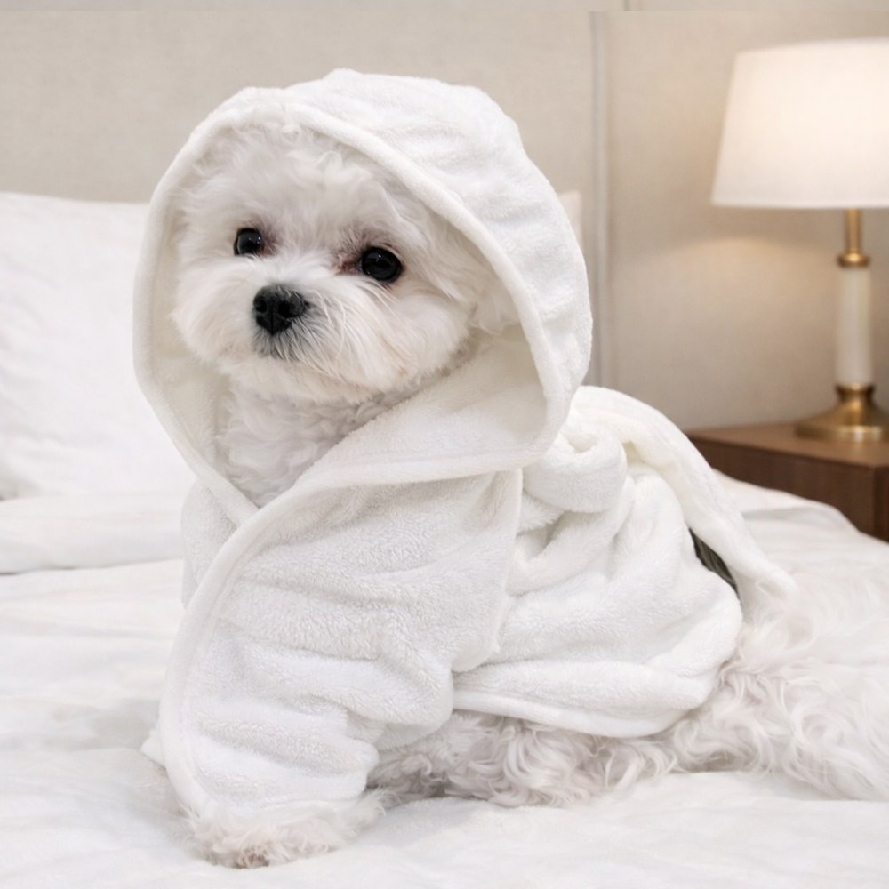 위즈멍스 강아지 코튼리본 샤워가운 초극세사 흡수력 좋은 애견 목욕 타올 가운 14,800원