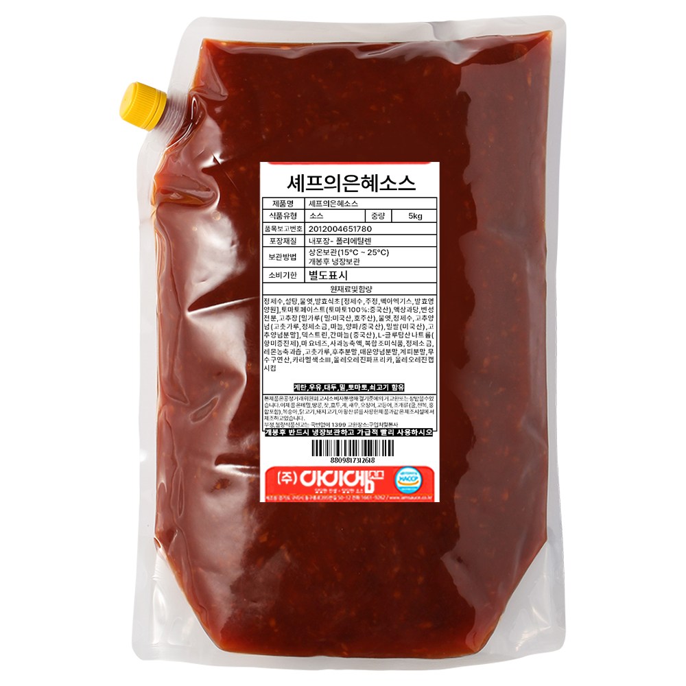 아이엠소스 셰프의은혜 치킨소스 순한맛 대국민치킨양념, 5kg, 1개 23,600원