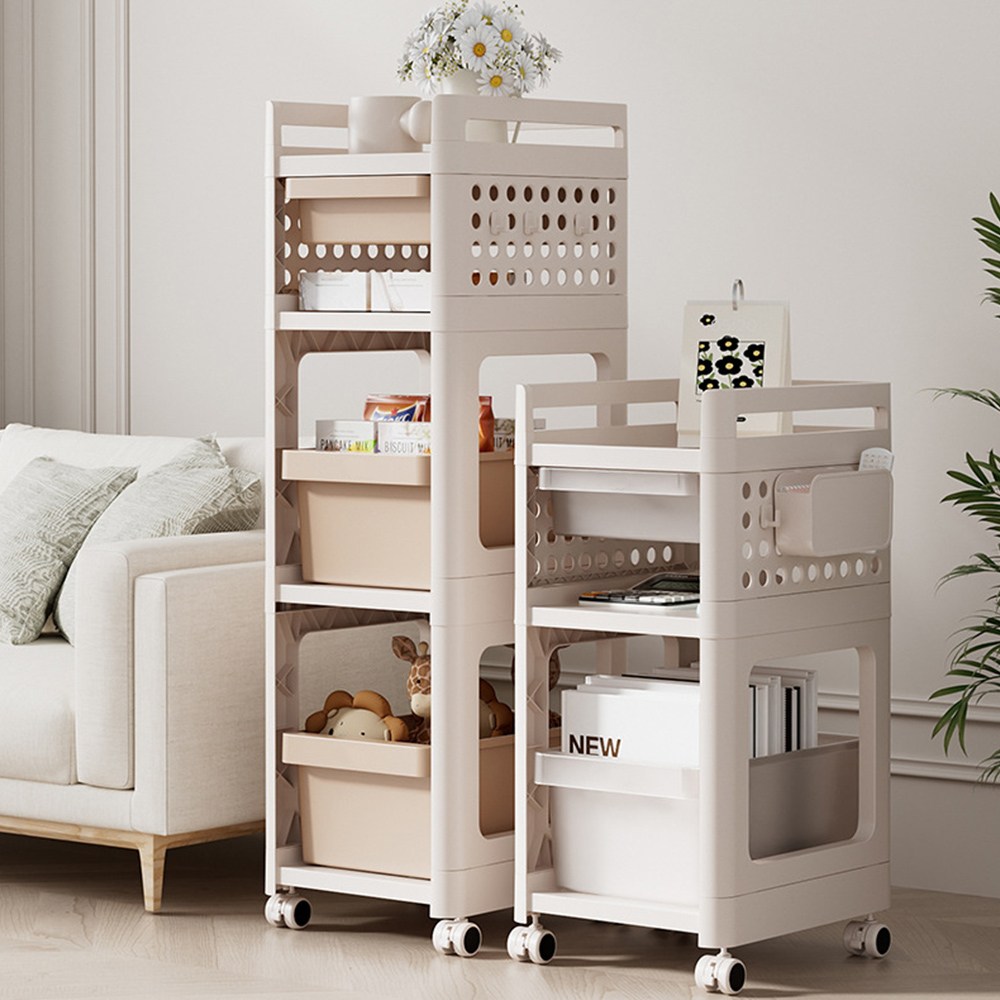 무타공마켓 바구니 서랍형 이동식 트롤리 선반, 3단, 화이트 36,900원
