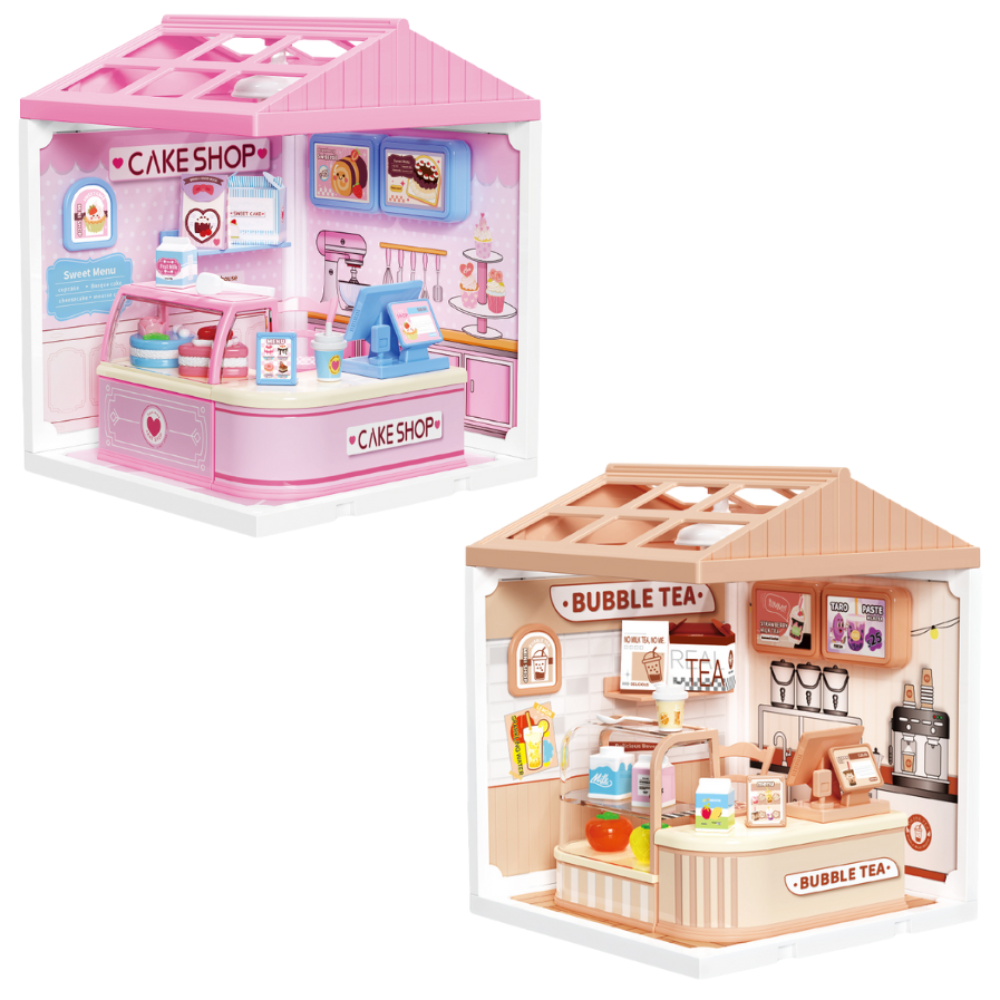 DIY 미니어쳐 하우스 세트 푸드코트 더블팩 케이크 버블티 귀엽고 작은 나만의 세상 만들기, 1세트, 스윗케이크+버블티 12,500원