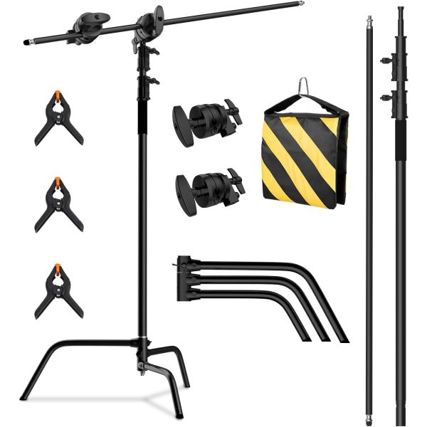 C 스탠드와 붐 암 사진 조명 스탠드 키트 내구성 강한 10.8피트330cm 스테인리스 강철 폴 4.2피트128cm 그립 헤드 샌드백 포함 스튜디오 조명용 검정색 205,300원