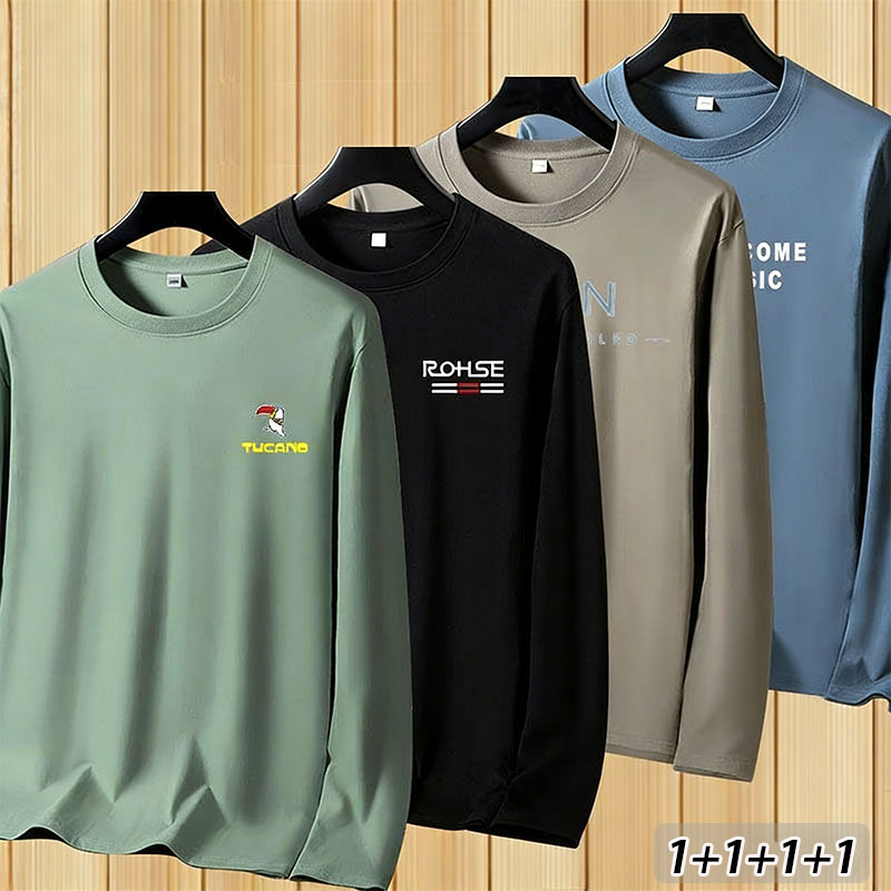 YLEMI 1+1+1+1 남자 오버핏 프린팅 면 긴팔티 긴팔 티셔츠 쾌적 통기 빅사이즈 긴팔티 4종 세트 37,800원